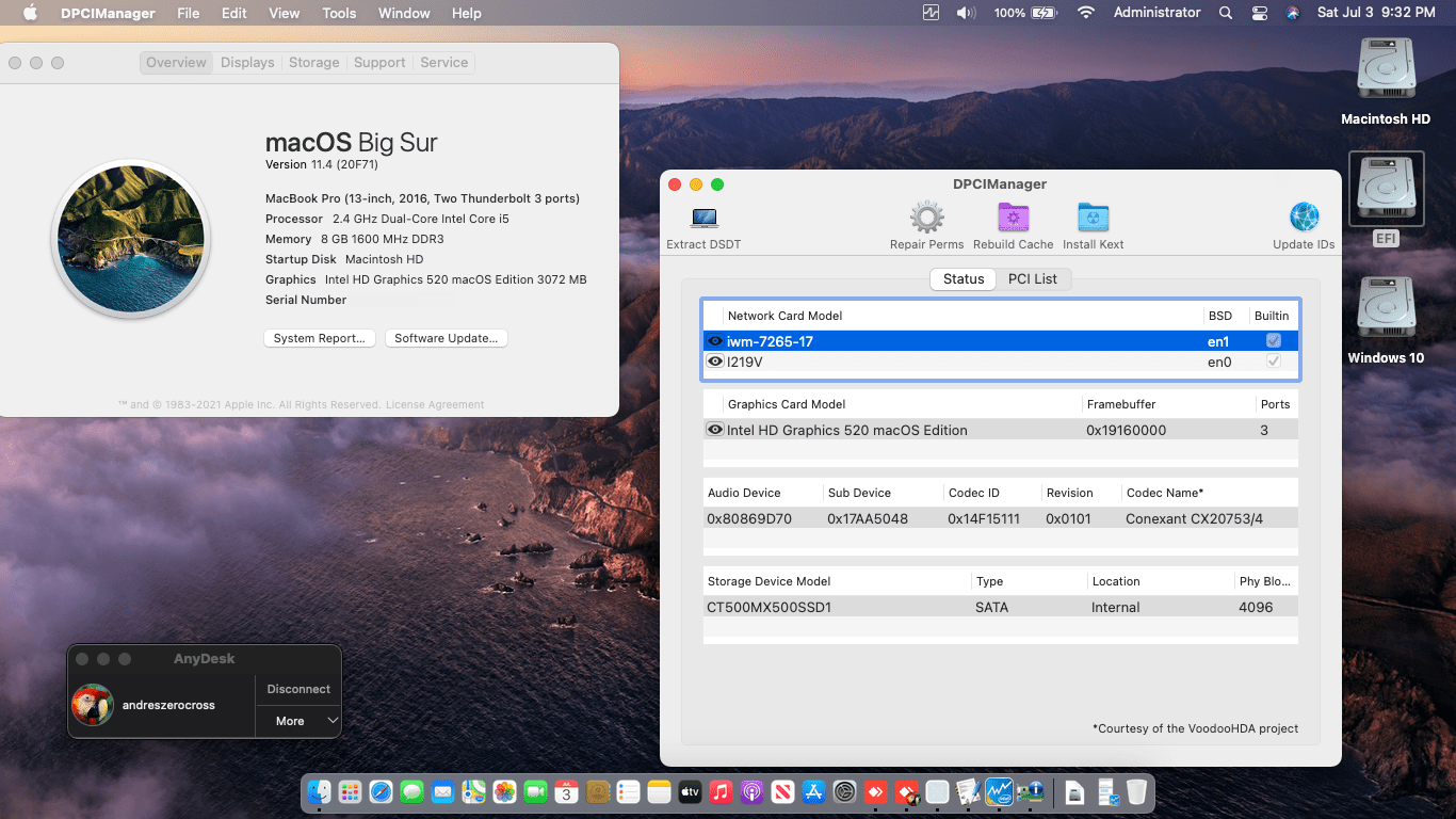 Success Hackintosh macOS Big Sur 11.4 Build 20F71 in Lenovo Thinkpad E560